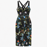 Floral Print Cross Back Strappy Sheath Midi Dress 
