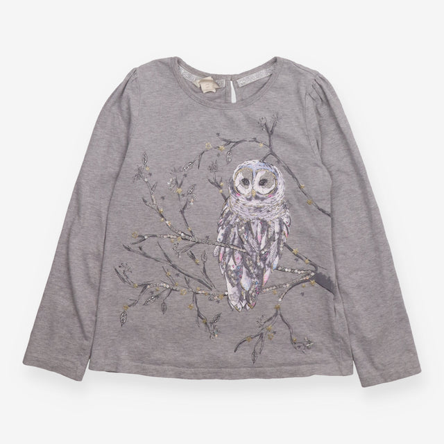 Tee LS grey owl sequins