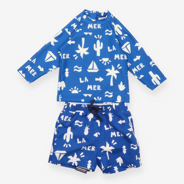 Swim set Rash vest shorts blue palm trees