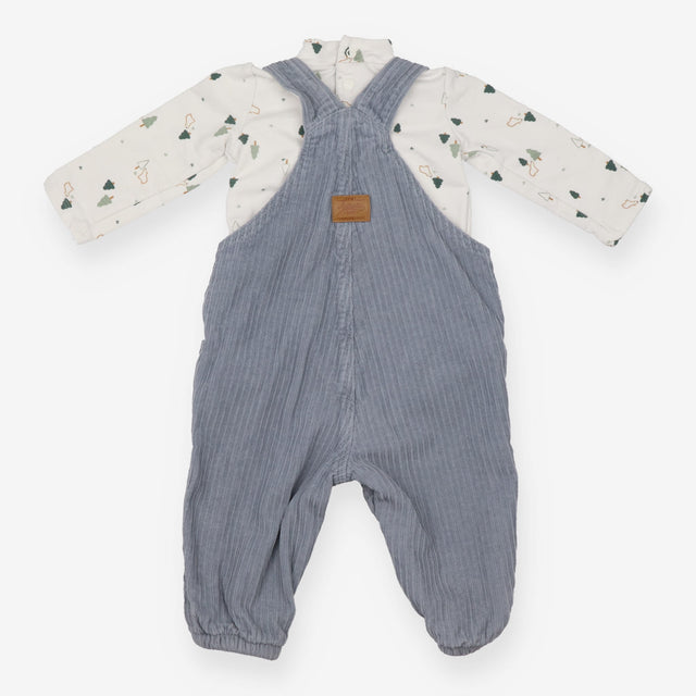 Dungaree Set Blue Teddy Cord with Bodysuit White B