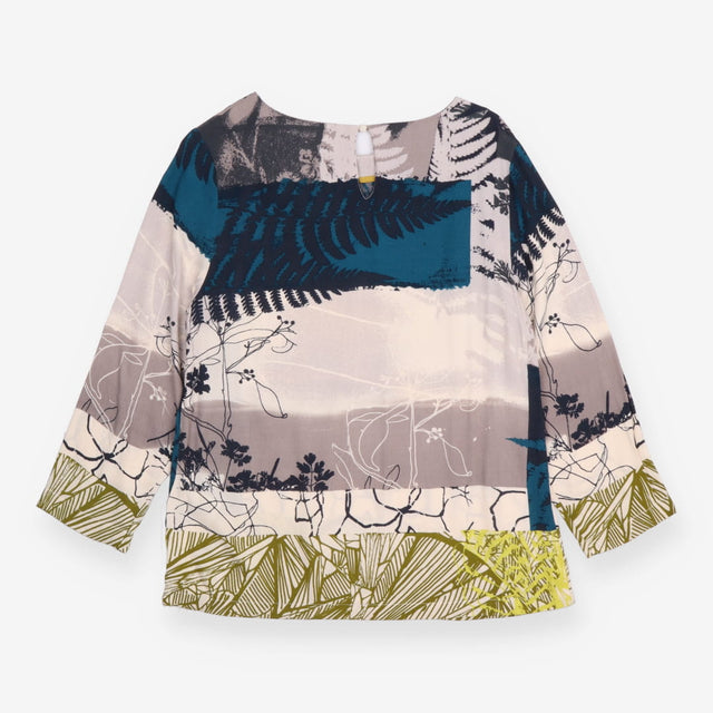 Teal Grey Botanical Fern Print Long Sl