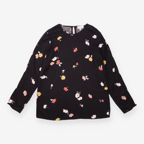 Floral Blouse Black Long Sleeve Relaxed Fit