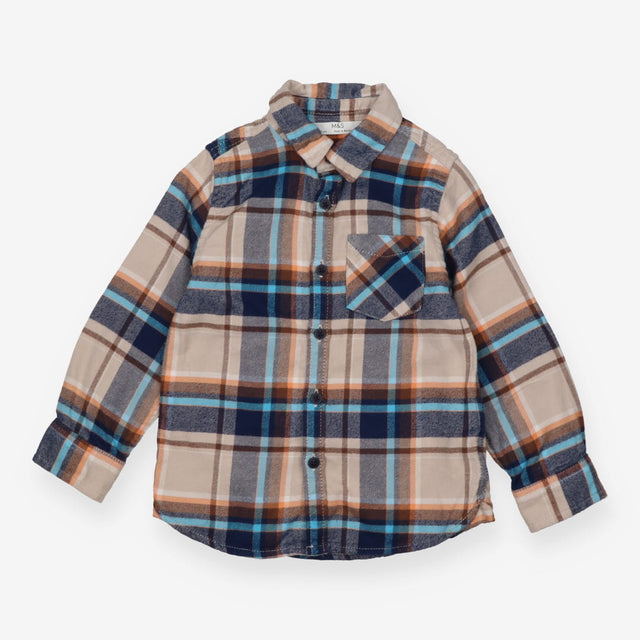 Shirt Long Sleeved Brown and Blue Check