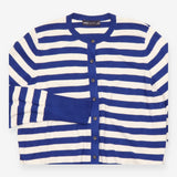 Blue and Cream Striped Crew Neck Cardigan