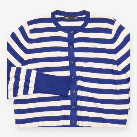 Blue and Cream Striped Crew Neck Cardigan