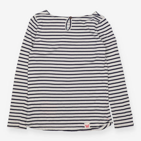 T-Shirt Long Sleeved Navy Stripe Flower Applique
