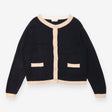 Black Cream Contrast Trim Knit Cardiga