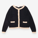 Black Cream Contrast Trim Knit Cardiga