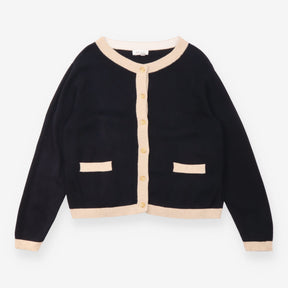 Black Cream Contrast Trim Knit Cardiga