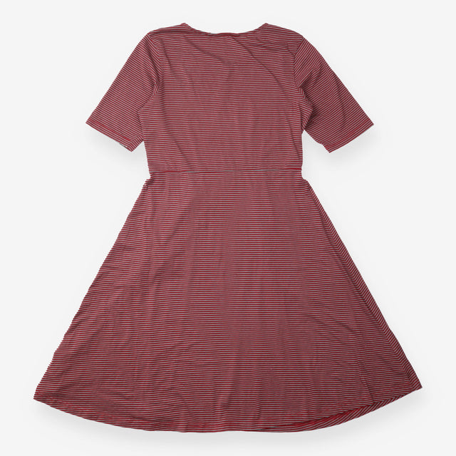St Enodoc Dress Burgundy Grey Striped Organic Cott