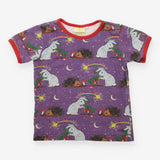 Coddi Womple T-shirt purple rabbits and hedgehog