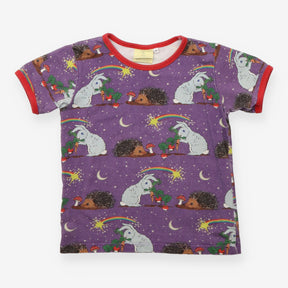 Coddi Womple T-shirt purple rabbits and hedgehog