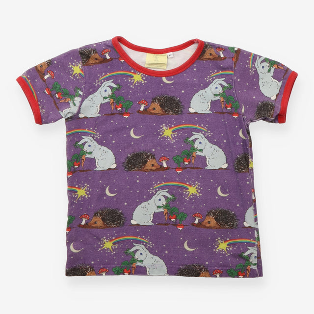 Coddi Womple T-shirt purple rabbits and hedgehog