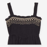 Black Embroidered Smocked Jumpsuit Viscose