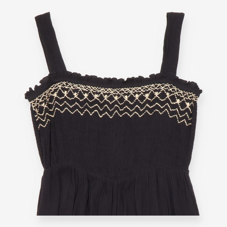 Black Embroidered Smocked Jumpsuit Viscose