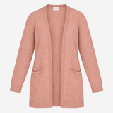 Rose Brown Longline Open Front Cardigan with Pocke