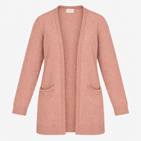 Rose Brown Longline Open Front Cardigan with Pocke