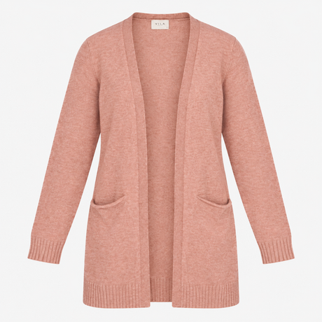Rose Brown Longline Open Front Cardigan with Pocke