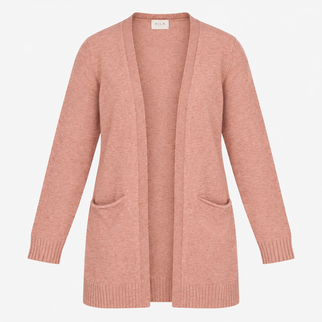 Rose Brown Longline Open Front Cardigan with Pocke