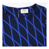 Dress Shift Geometric Print Long Sleeve Navy Blue