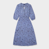 Blue Leopard Print Frill Waist Midi Dress