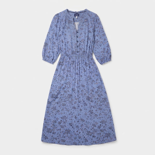 Blue Leopard Print Frill Waist Midi Dress