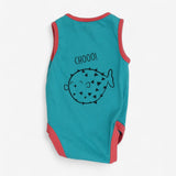 Sleeveless Bodysuit Blue with Puffer Fish