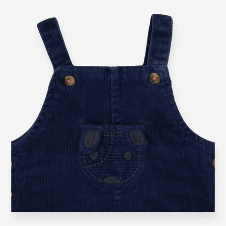 Pinafore blue cord animal face pocket
