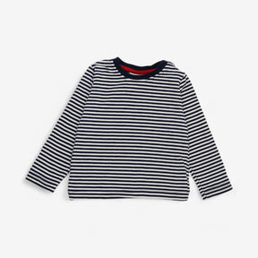 Navy Striped Poppers on Shoulder LS T-Shirt 