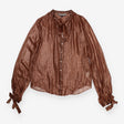 Bronze Metallic Sheer Silk Blend Tie Neck Pleated 