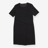 Black Formal Dress – Gathered Waist, Short Sleeve