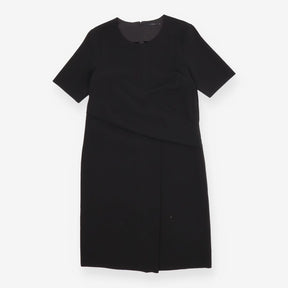 Black Formal Dress – Gathered Waist, Short Sleeve