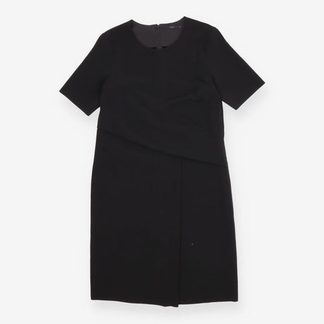 Black Formal Dress – Gathered Waist, Short Sleeve