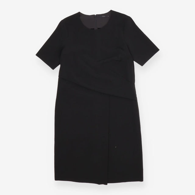 Black Formal Dress – Gathered Waist, Short Sleeve