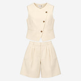 Ecru Off White Asymmetric Button Waistcoat Vest Pl