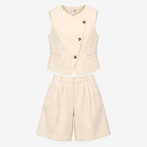 Ecru Off White Asymmetric Button Waistcoat Vest Pl