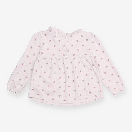 Tee LS tunic frill collar pink flower bow