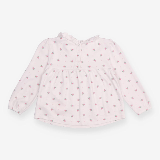 Tee LS tunic frill collar pink flower bow