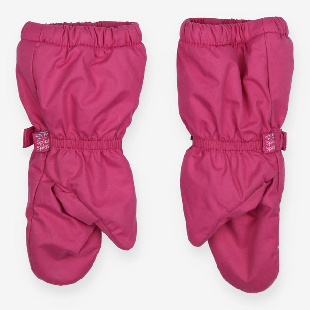 pink mittons with striped fleece lining