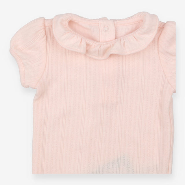 Bodysuit SS pointelle pink collar