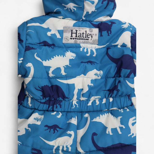 Pramsuit Blue White and navy Dinosaur Print