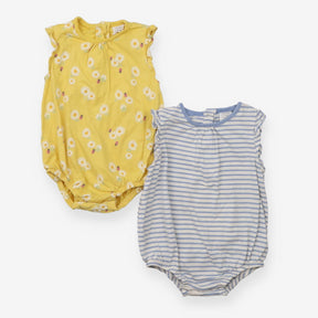 Yellow Daisy and Blue Striped Rompers 2 Pack 