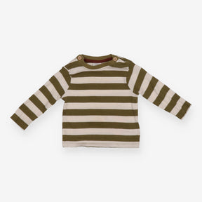 Tee Long Sleeve Ribbed Green and Cream Strip