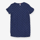 Blue & Cream Polka Dot Short Sleeve Dress with Poc