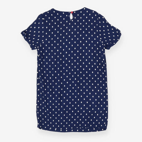 Blue & Cream Polka Dot Short Sleeve Dress with Poc
