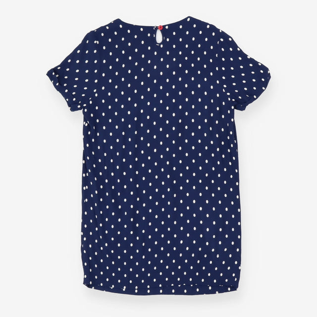 Blue & Cream Polka Dot Short Sleeve Dress with Poc