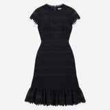 Dark Navy All Over Lace Scalloped Short Sleeve Lin
