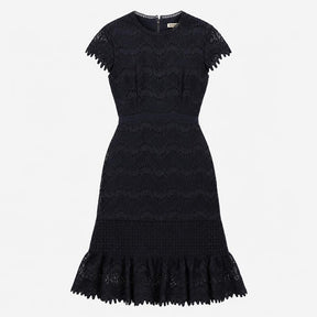 Dark Navy All Over Lace Scalloped Short Sleeve Lin