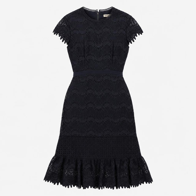 Dark Navy All Over Lace Scalloped Short Sleeve Lin