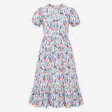 Tiered Midi Dress Dinosaur Botanical Print